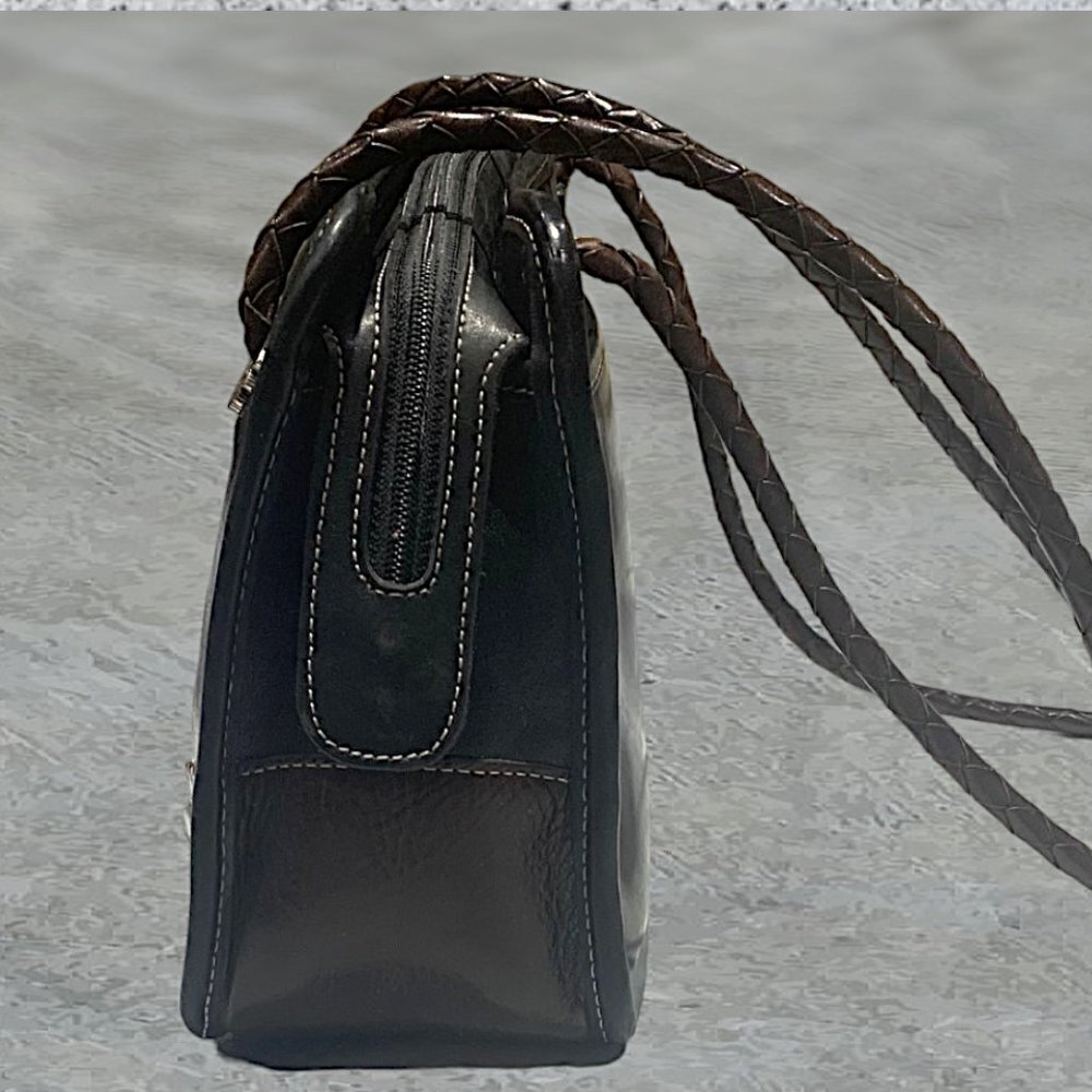 Brighton Leather Rect Shoulder Bag Purse Black and Brown Woven Straps - Picture 8 of 13